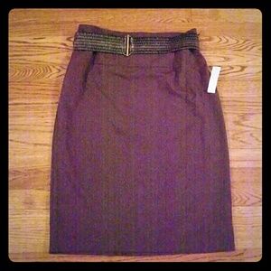 Brown Straight Skirt with belt